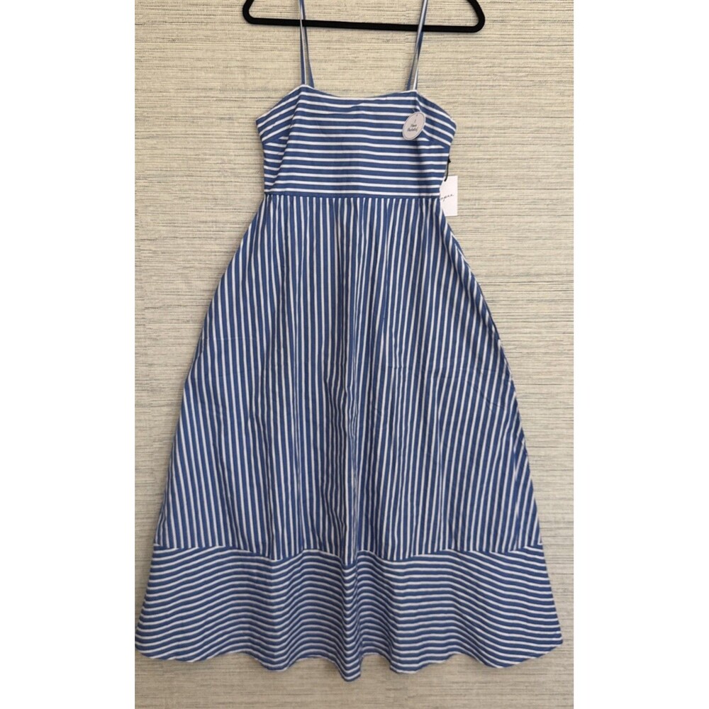 Japna Blue White Striped  Dress Fit And Flare  Pockets Summer Cotton Coastal M